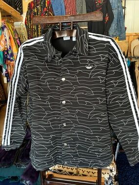 Adidas Black Denim Jacket with White Dolphin Detail
